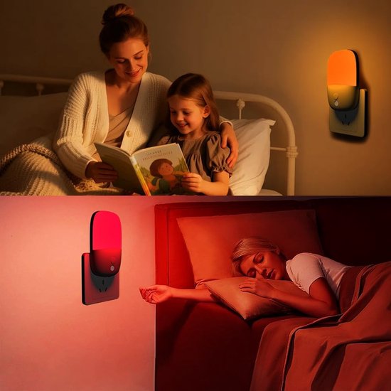 Nachtlampje Geschikt voor instelbare helderheid, intrekbare stekker en intelligente sensor - rood + geel licht — afbeelding 4