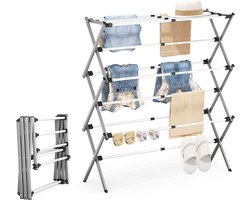 Droogrek Toren - Wasrek Inklapbaar - Kleding Drogen - 3 Niveaus Uittrekbaar - 955 cm Hoog - Zilver