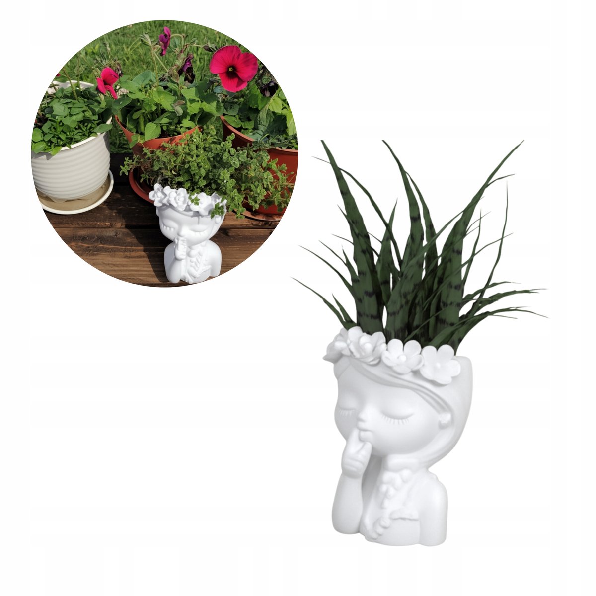 Decoratieve Plantenpot Meisjesfiguur - Wit Kunststof