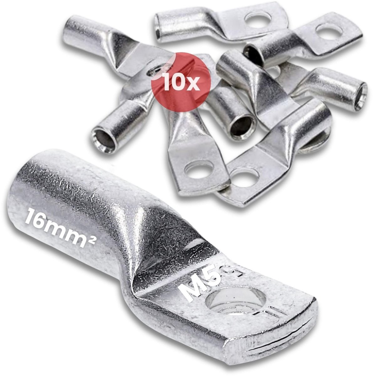 Elzusha - 10x Kabelschoen, 16 mm², M5, Verchroomde Koper Crimp Lugs