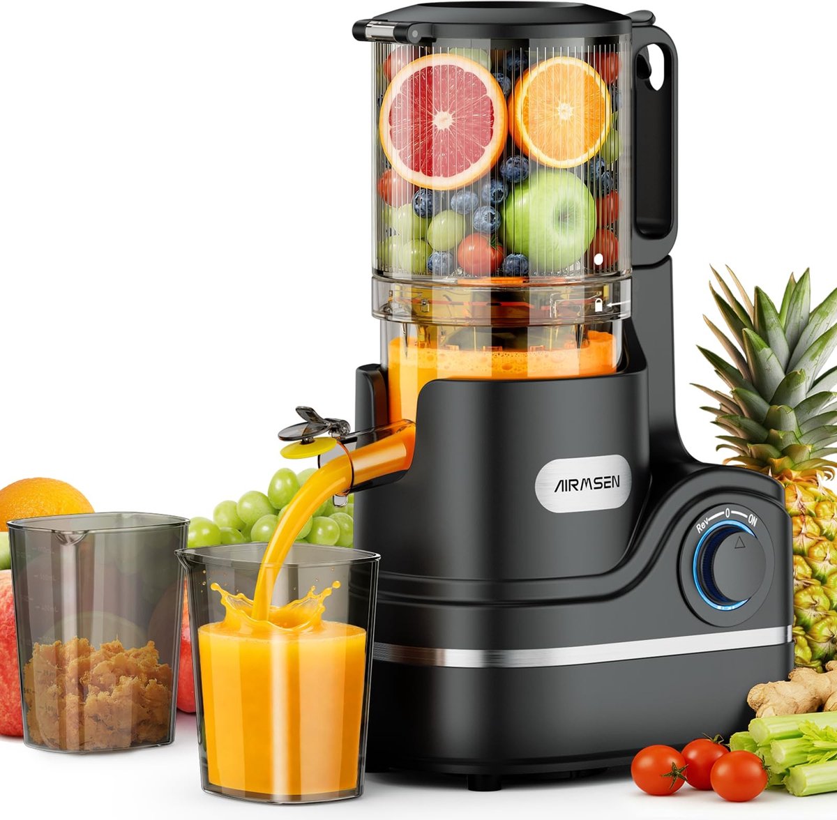 Elzusha - Slowjuicer met Grote Vulschacht en Hoge Sapopbrengst