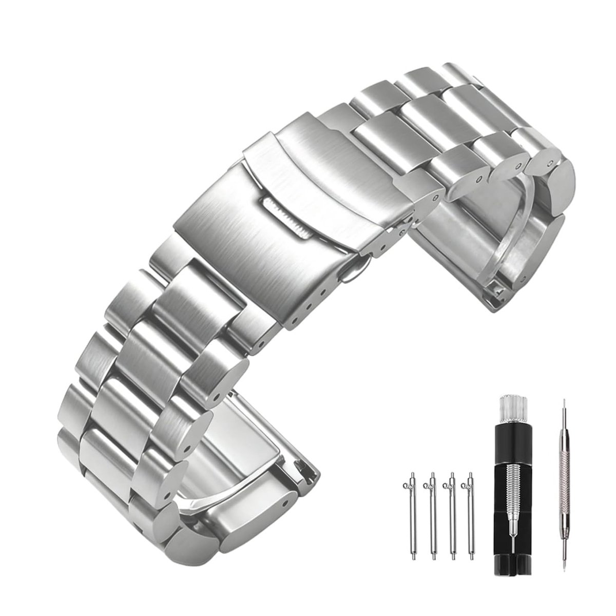 Elzusha - Premium RVS Band 22mm 24mm 26mm met Dubbele Klapsluiting