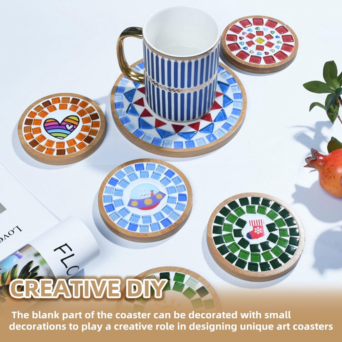 Elzusha - 12 Pcs Houten Onderzetters - Ronde Bamboe Onderzetters voor DIY Creaties