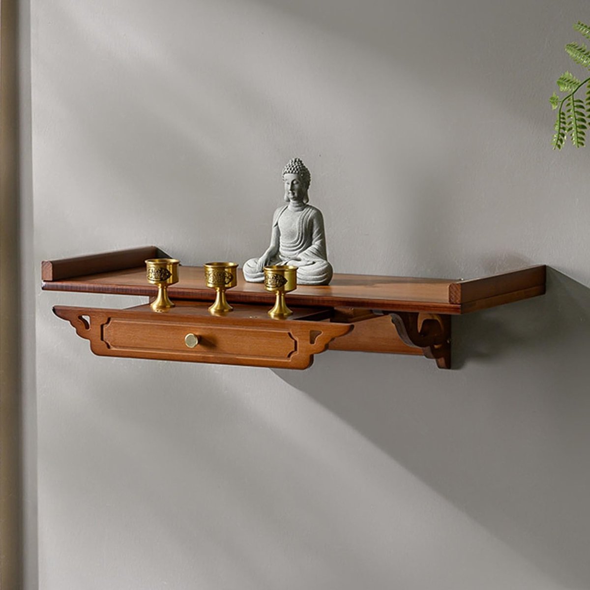 Elzusha - Boeddha-altaartafel Aan de Muur - Persoonlijke Altaartafel voor Gebeden - 60 cm
