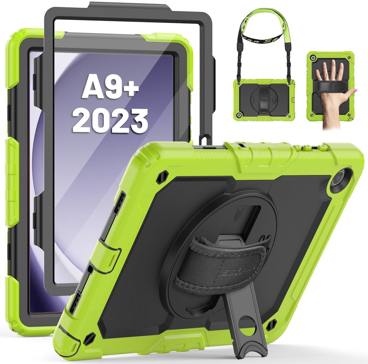 Elzusha - Beschermcase voor Samsung Galaxy Tab A9+ Plus 11 inch met Schermbeschermer en Draaibare Stand (Groen)