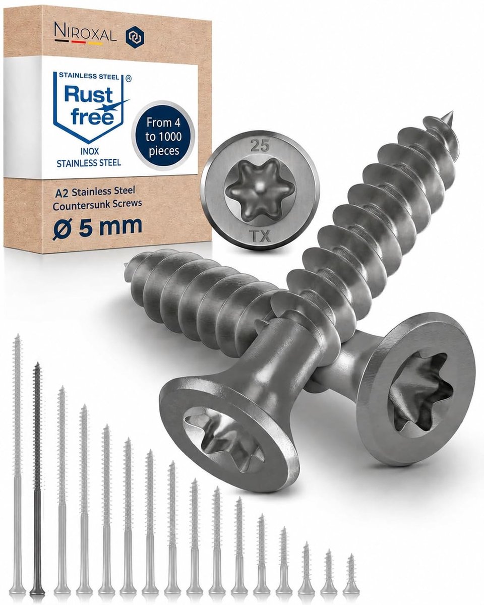 Elzusha - RVS Houtschroeven 5 x 100 mm, 100 Stuks