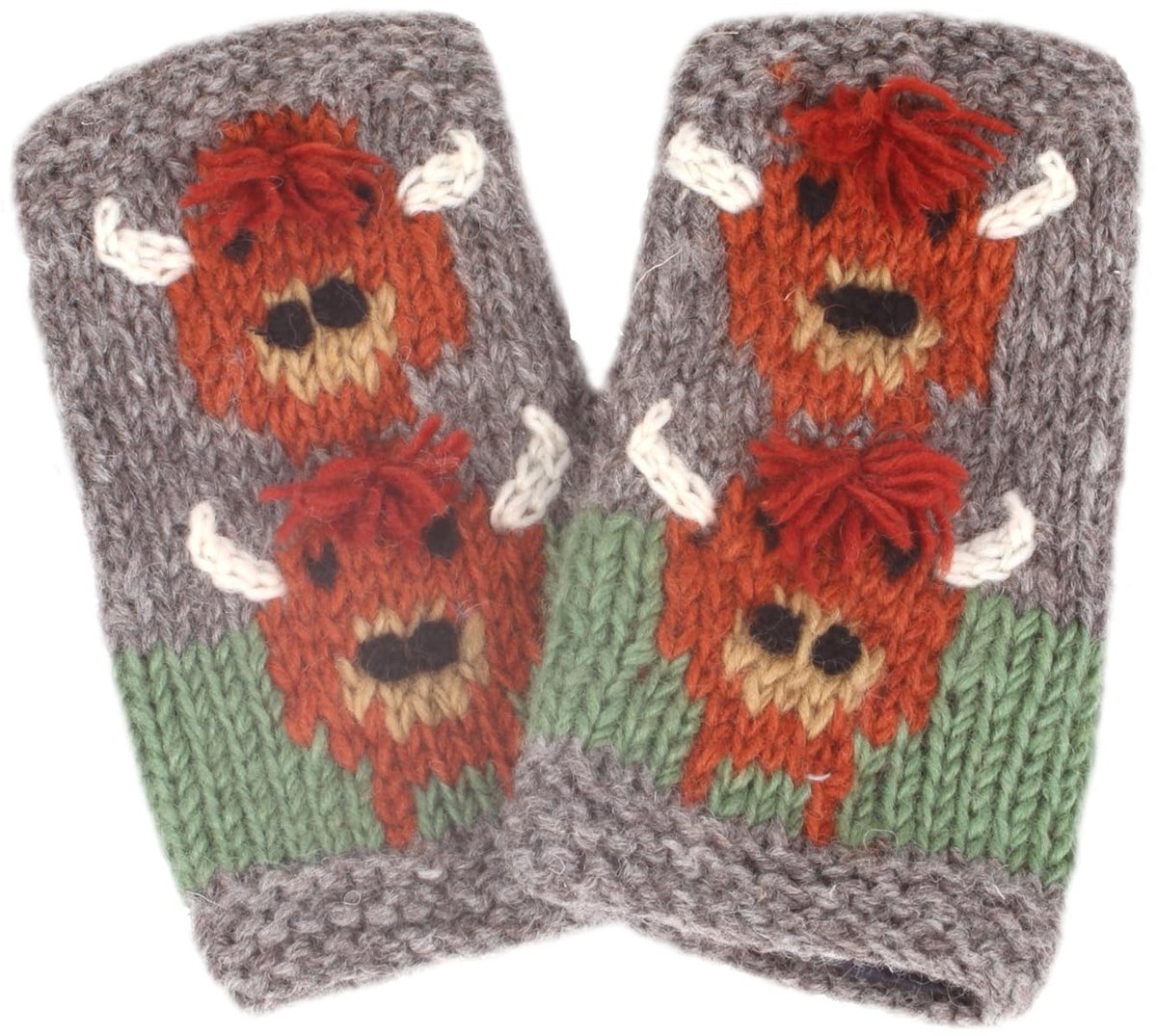 Elzusha - Handgemaakte Wol Handwarmers met Vliesvoering en Hoogland Koe Motief