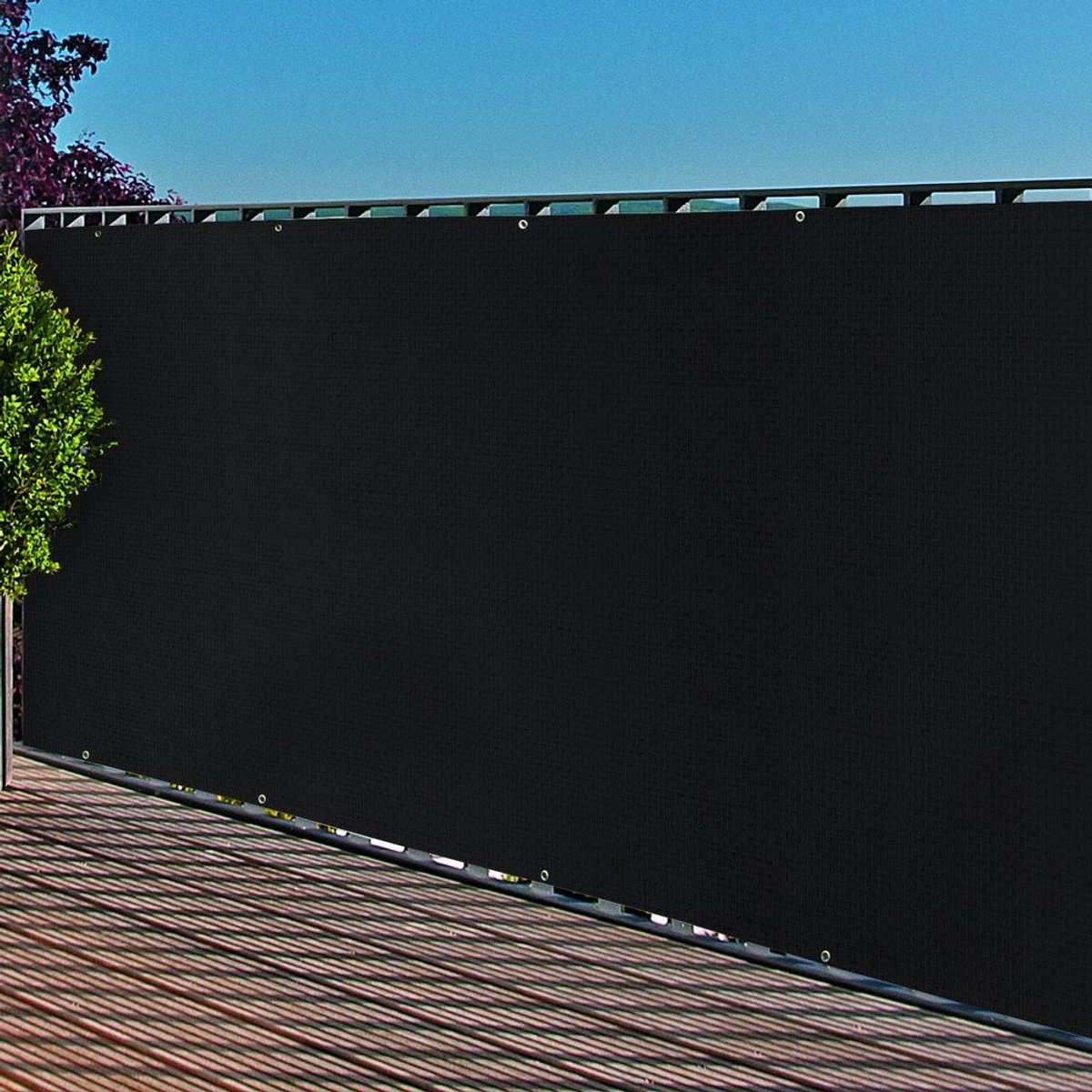Elzusha - Balkon Privacy Scherm met Oogjes - 0,9 x 3 m - Antraciet