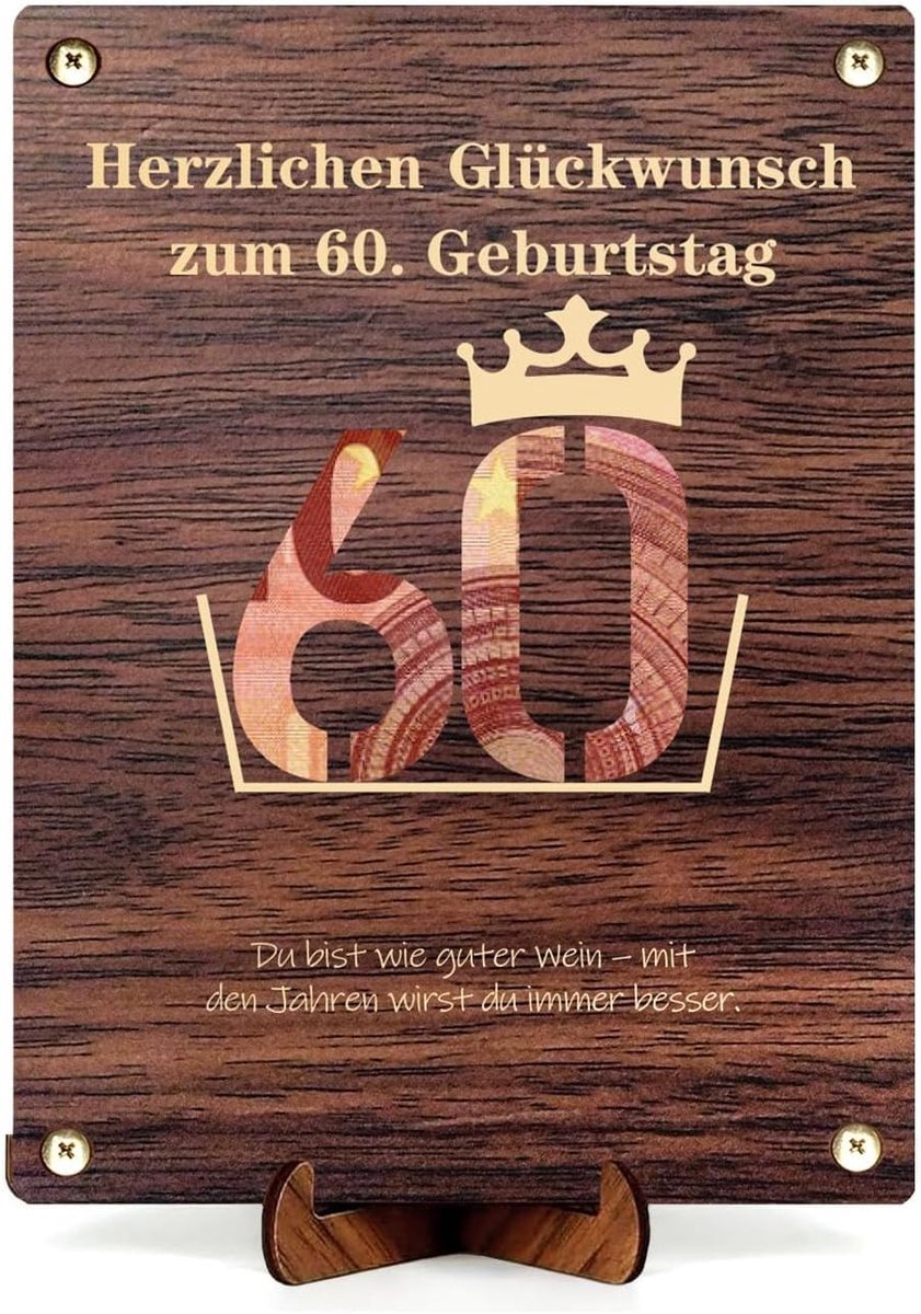Houten Geldcadeau voor 60e Verjaardag, Trouwen, Reizen - Originele Geldgeschenken voor Mannen en Vrouwen