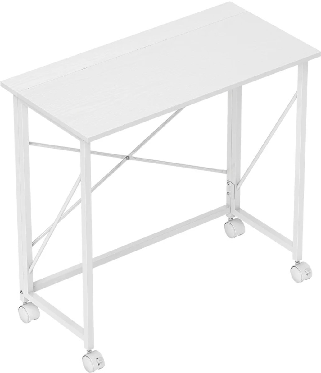 Opklapbare Bureau op Wielen - Kantoortafel - Computerbureau - Computer Tafel - Bureautafel - Desk - Game Bureau - voor Studeerkamer, Schrijftafel, Werkplek, Slaapkamer - Wit