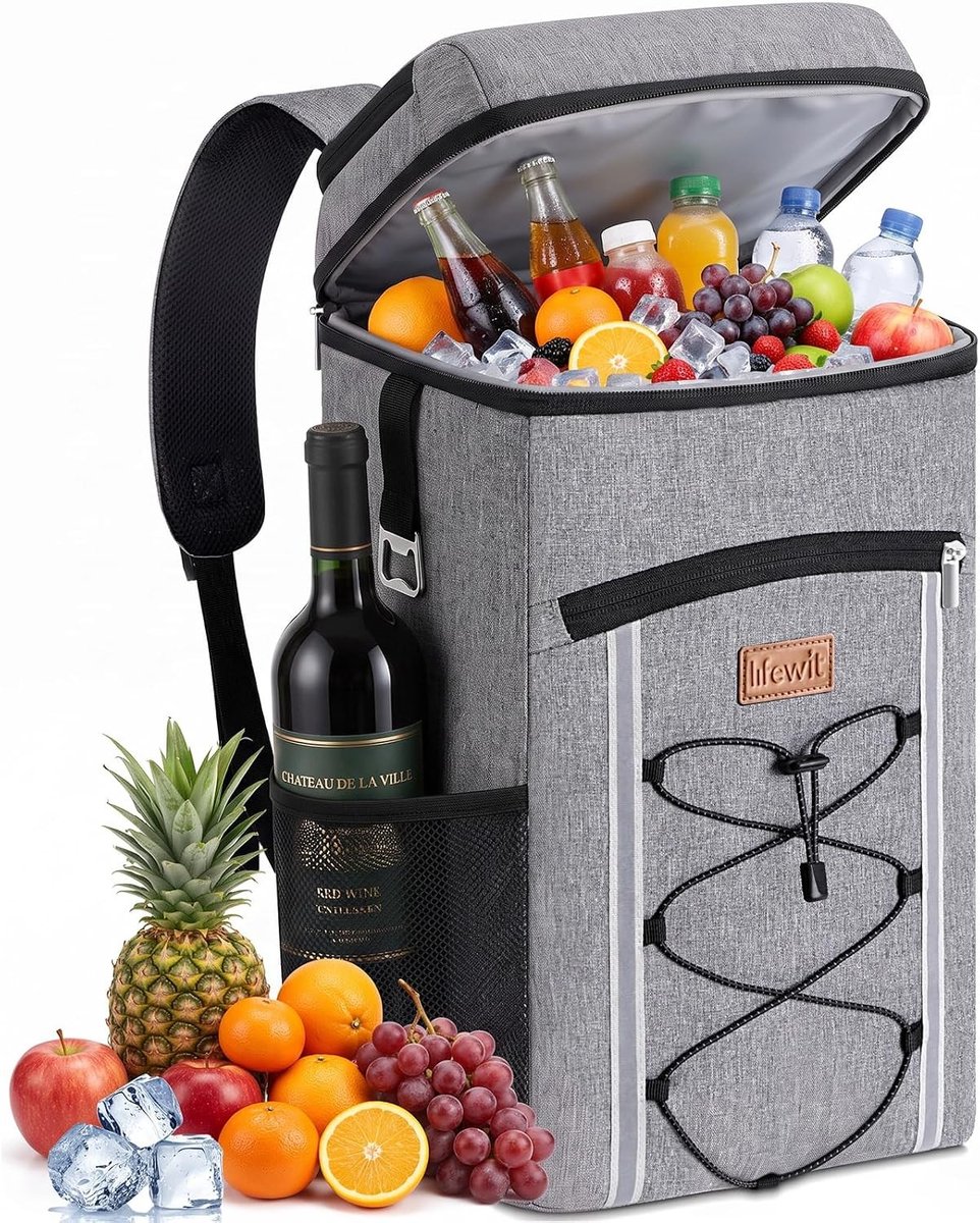 Koelrugzak - Grijs - 27 x 19 x 45 cm - Geïsoleerde Draagbare Koeltas - Voor Reizen en Outdoor