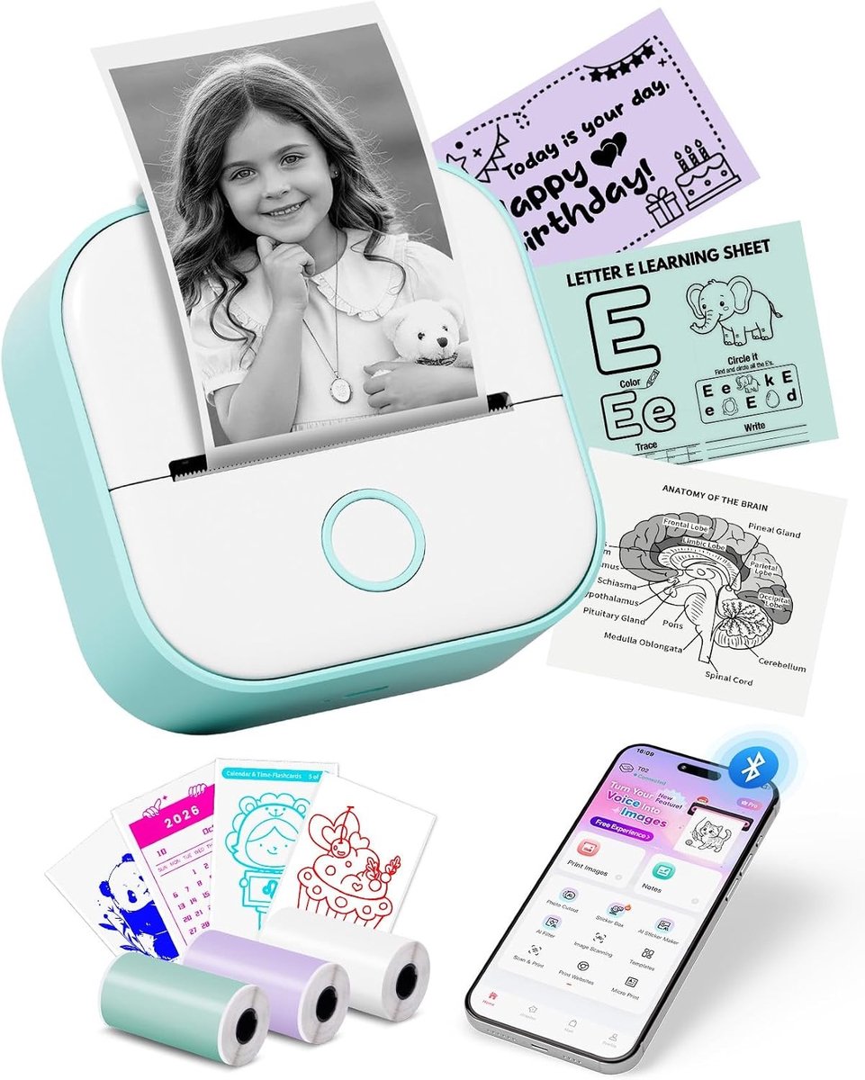 Labelmaker - Groen - 3 Rollen Papier - Draagbare Thermische Mini Printer - Voor Studie en Thuisgebruik