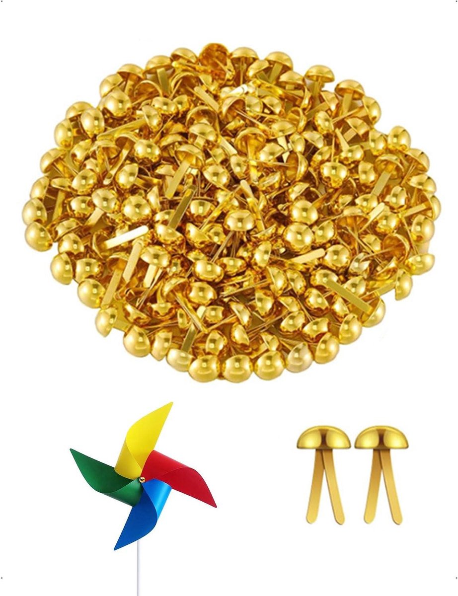 Mini Brads - Splitpennen Bevestigingsclips - Papier Knutselen - Ronde Hoofd - 8x18mm - Goud