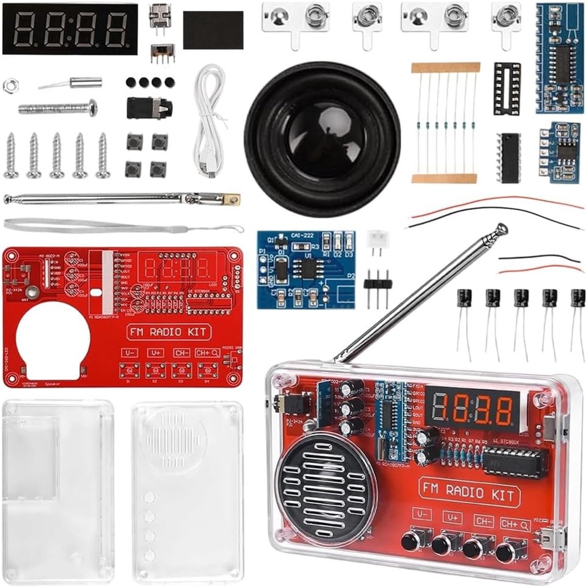 Soldeerset voor Elektronica - Rood - 1 x 1 x 1 cm - Digitale Radio met LCD-Display - Voor Beginners en Studenten