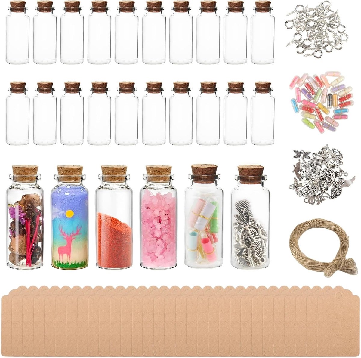 26 Stuks Mini-glazen Flessen met Kurk, 30 ml Lege Flesjes voor DIY, Gastgeschenken en Bruiloften, Perfect voor Feestdecoraties en Creatieve Projecten