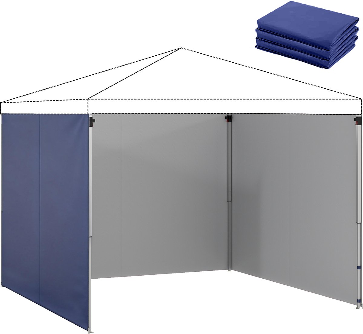 3 - delige set zijpanelen met ritsen voor een partytent van 3 x 3 m - donkerblauw