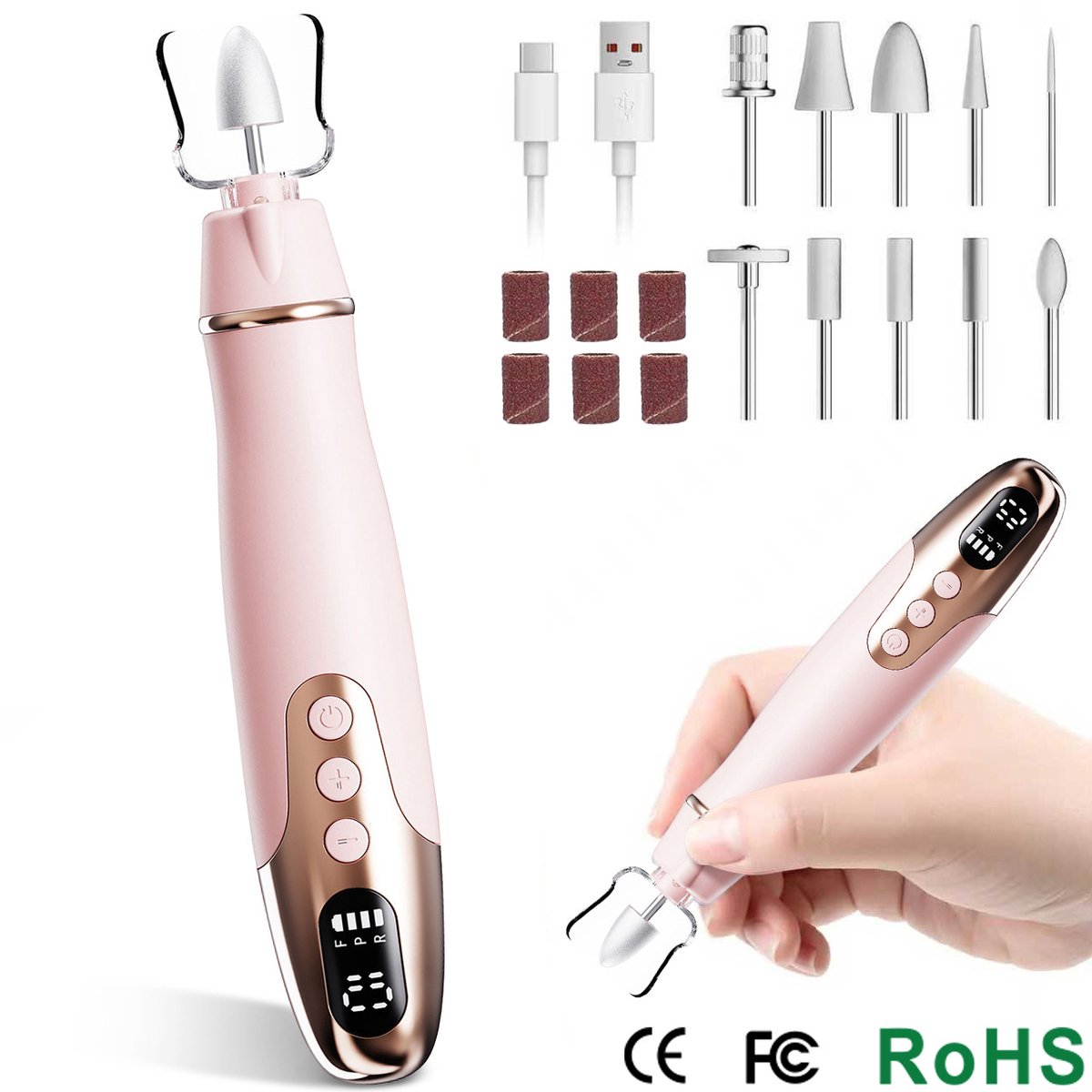 Nagelfrees – Elektrische nagelvijl – Manicure-instrument – ​​Nail-art-instrument- - Elektrische Nagelvijl - Nagelfrees -Manicure & Pedicure Set - M16 Roze [Standaardset: 10 freesbitjes]