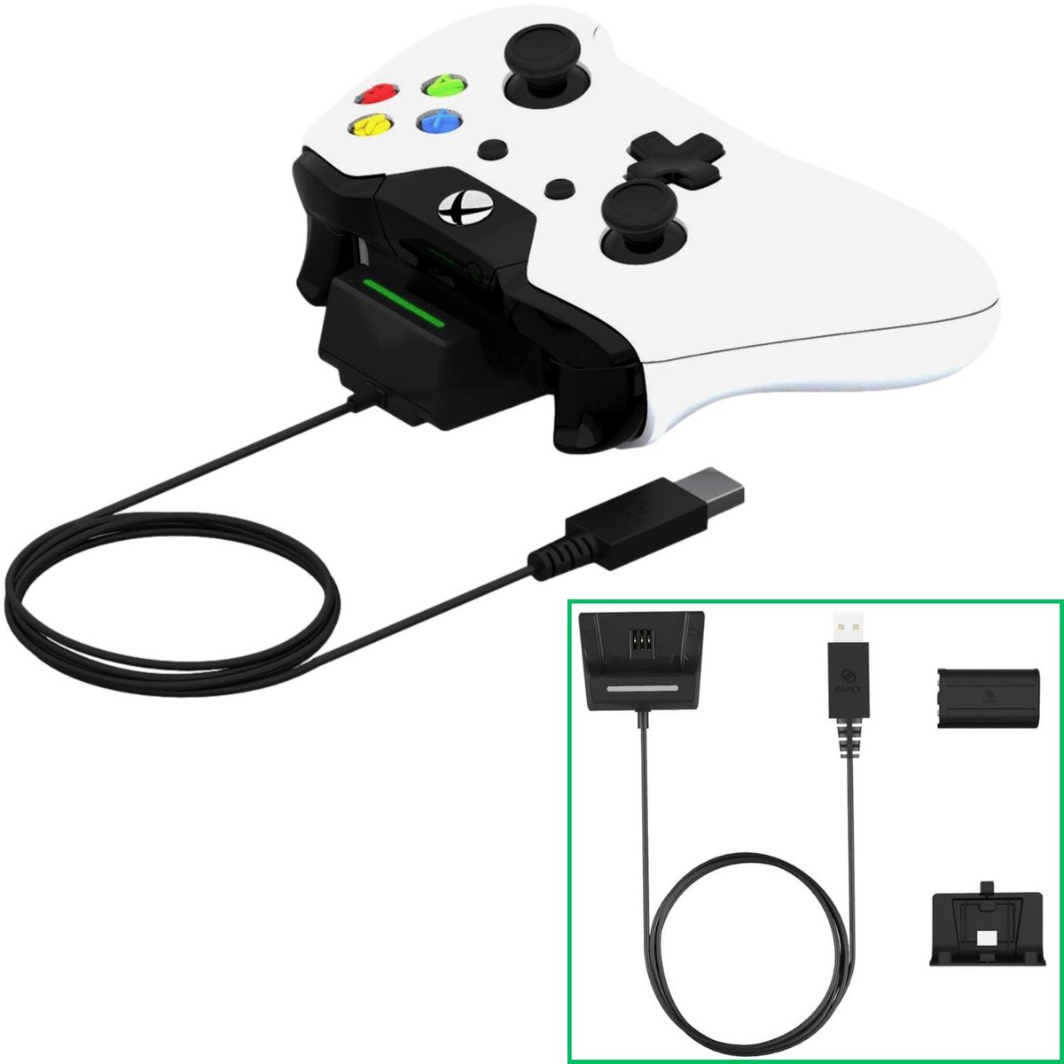 Capcy 3m USB laadkabel + accu oplader lader voor XBOX ONE draadloze controller