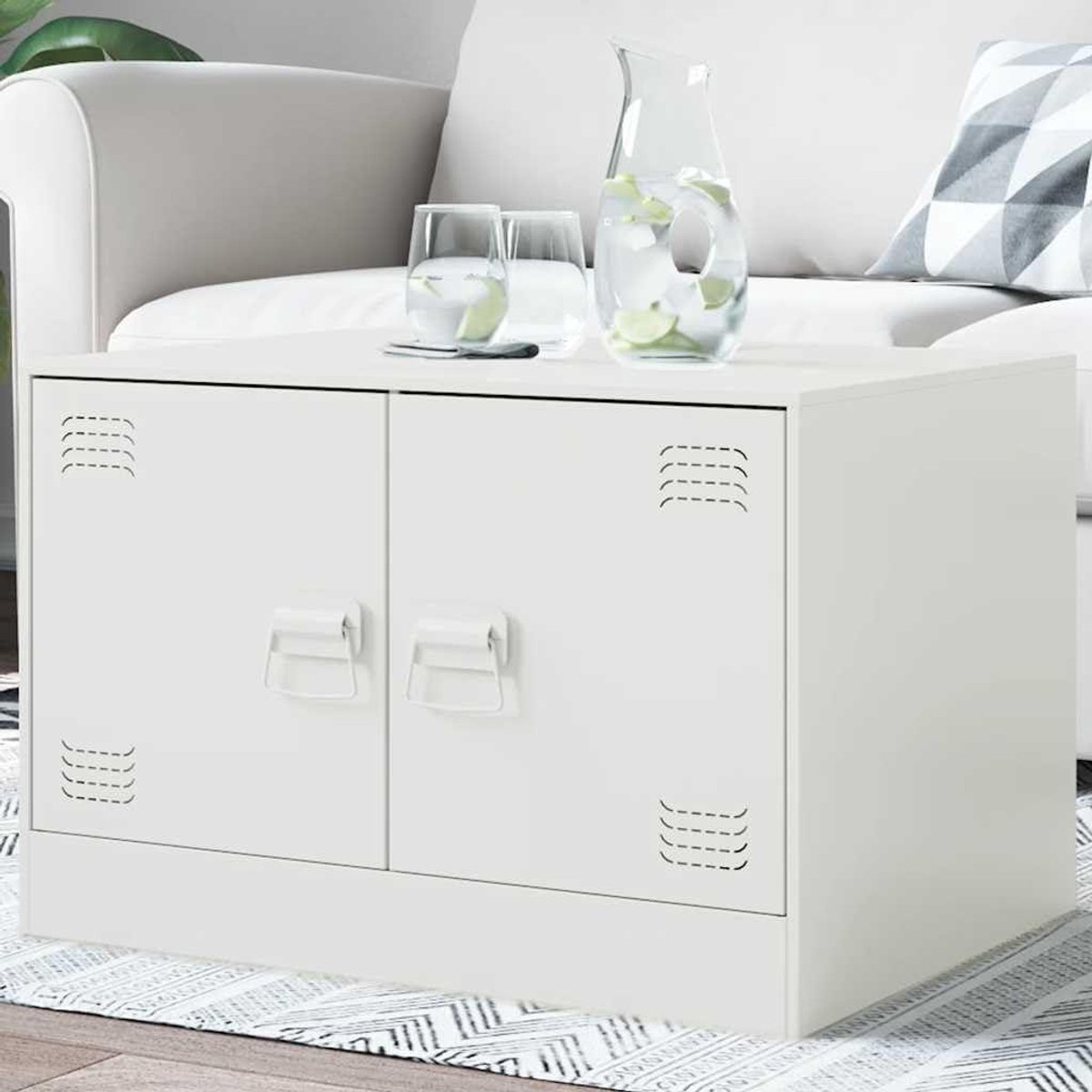 Salontafel met Opslag - Woonkamer Tafel - Woonkamer Inrichten - Stabiel Stalen Frame - 67x50x44 cm - Wit