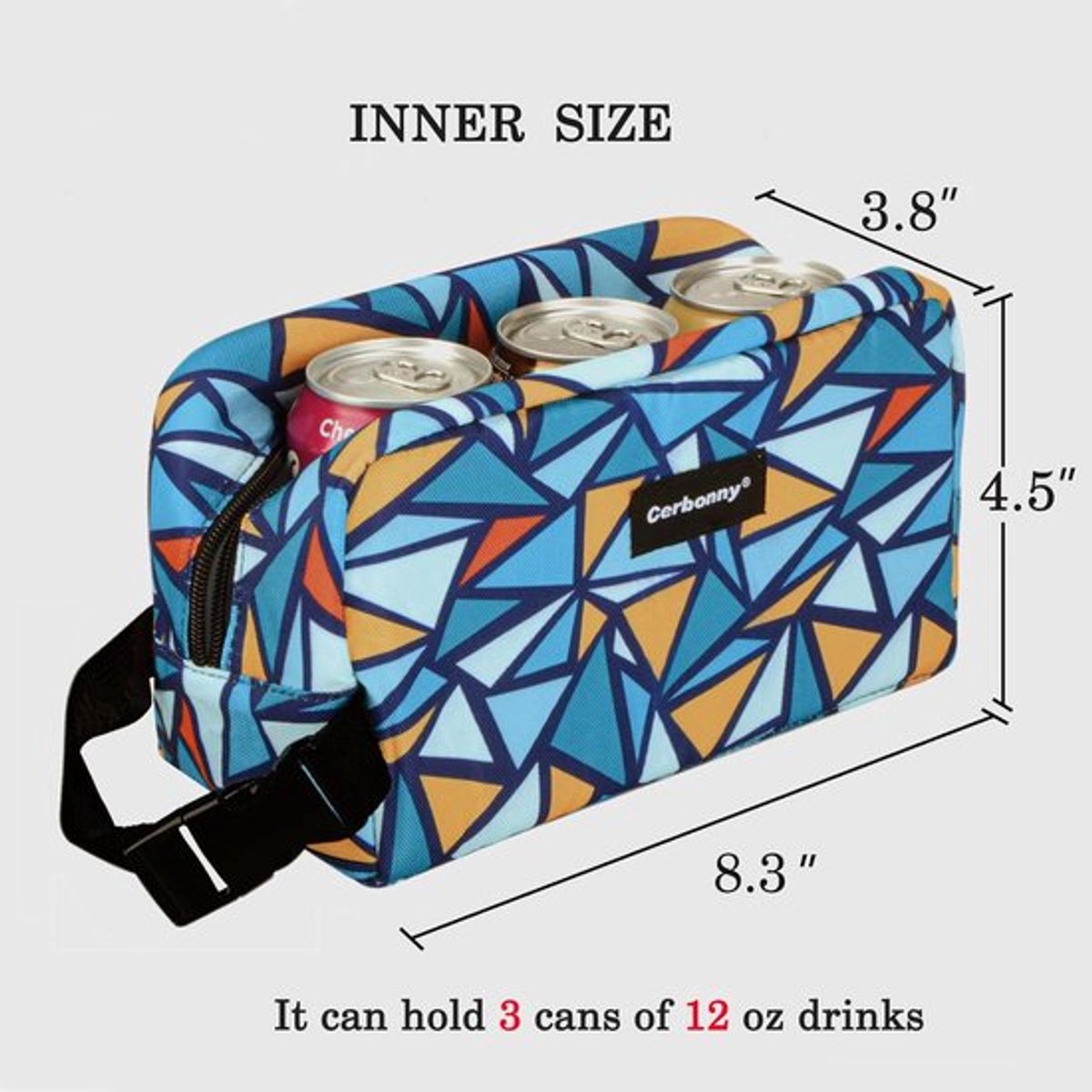 SnelShoppen - Cerbonny Freezable Lunch Bag Mini Cooler Bag voor Werk, School en Reizen, Blauw Driehoek Patroon, 9"x5"x4", 3.5L, Inclusief Vries Elemen