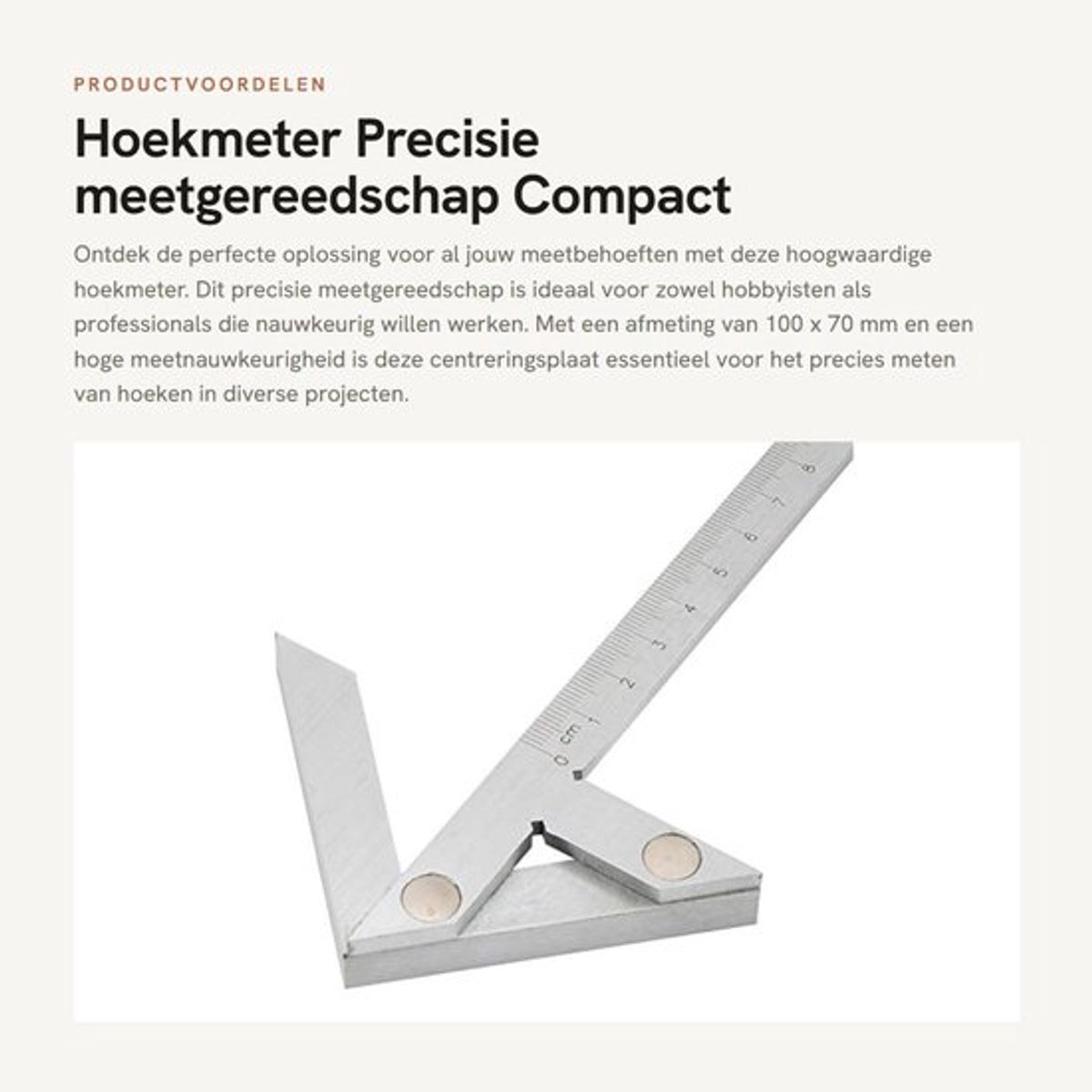Hoekmeter precisie - Centreervierkant - Koolstofstaal - Nauwkeurig meten - Afmeting 100 x 70 mm - Gewicht 196 g - Meetlat