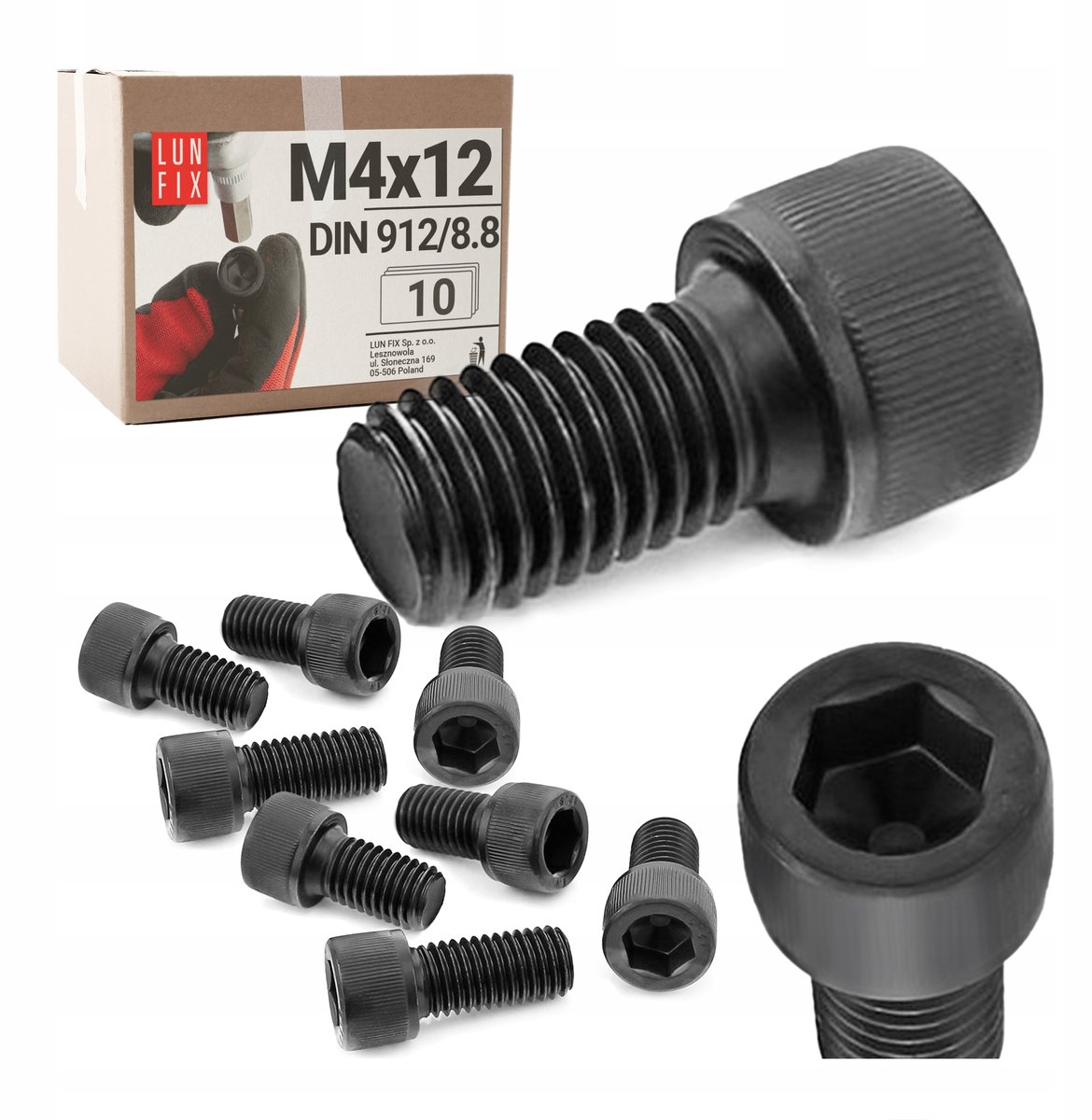 LUN FIX - Zylinderkopfschroeven Zwart M4x12 mm - 10 stuks - DIN 912 - Vol draad - Staal verzinkt