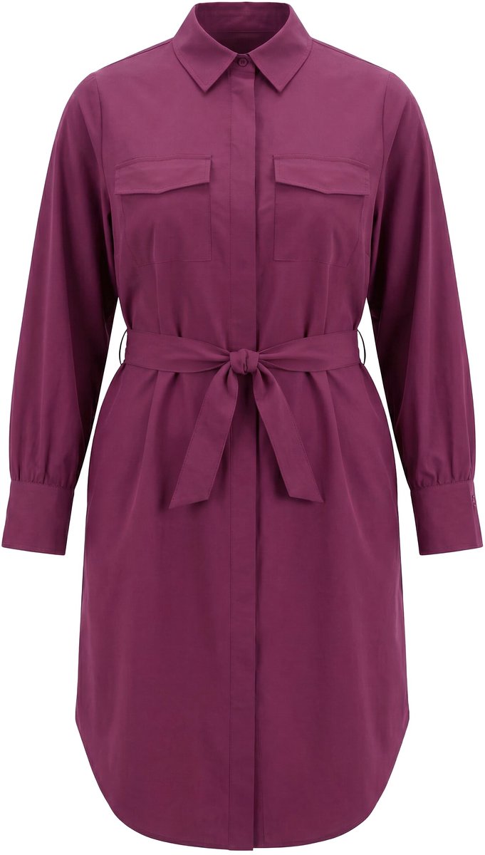 Studio Untold - Dames - Overhemdjurk nauwsluitend model midi-lengte - Aubergine - Maat 46+