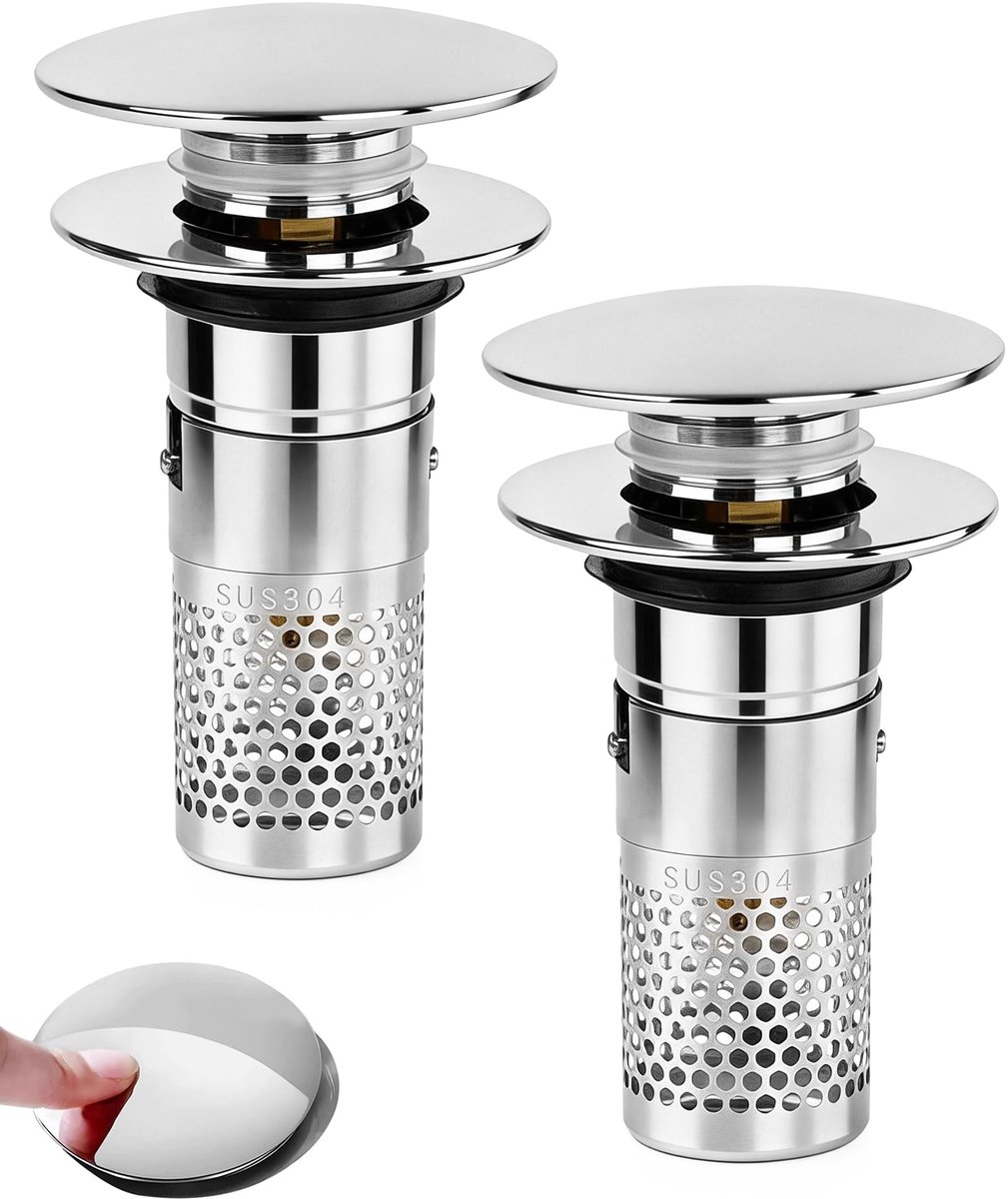 3-in-1 Afvoerstop Pop Up, 2 Stuks Afvoerplug met Filter en Dichtingen