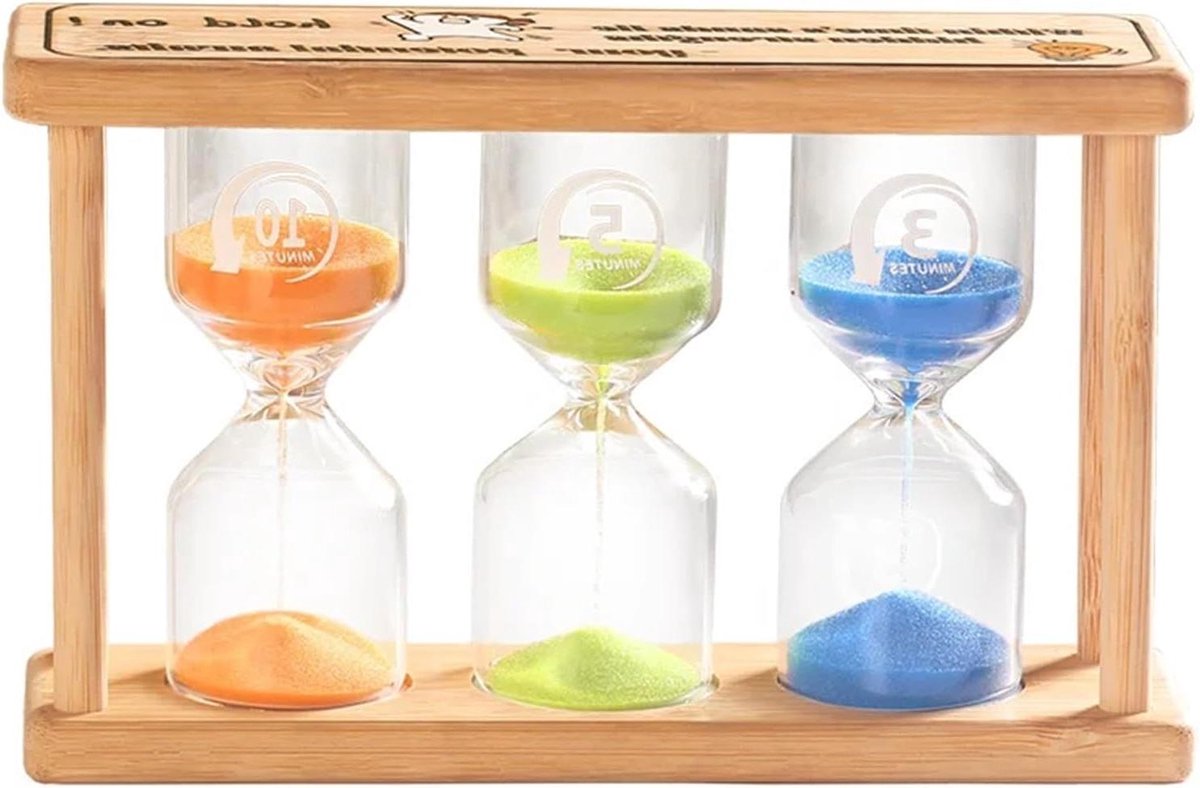 Zandloper Set - Zandloper Timer - Tijd Meten - Houten Frame - 3-delig - Multicolor