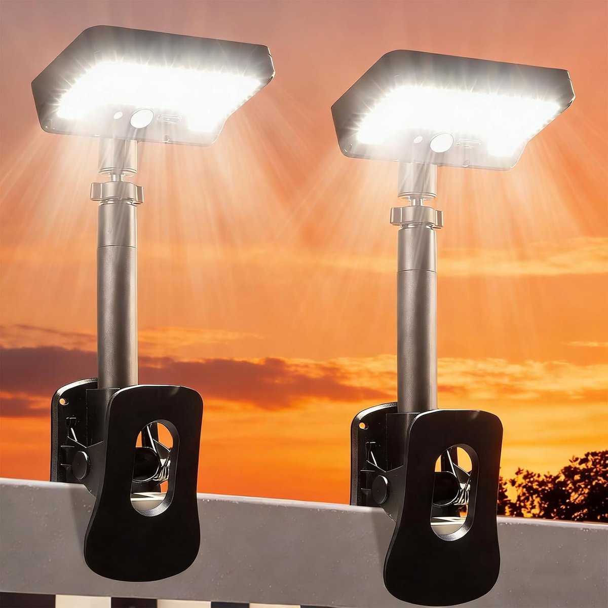 Zonnelampen met Detector - Zwart - 92 LED - Oplaadbaar met Zonne-energie en Type-C - Voor Tuin en Terras