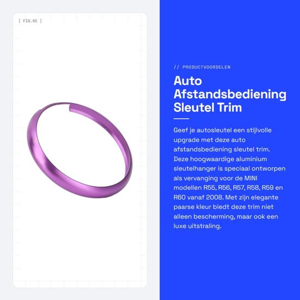 Afstandsbediening Sleutelafwerking - Aluminium Trim - Vervanging voor MINI R55 R56 R57 R58 R59 R60 - Diameter 45 mm - Paars - Directe installatie - Sleutelhanger