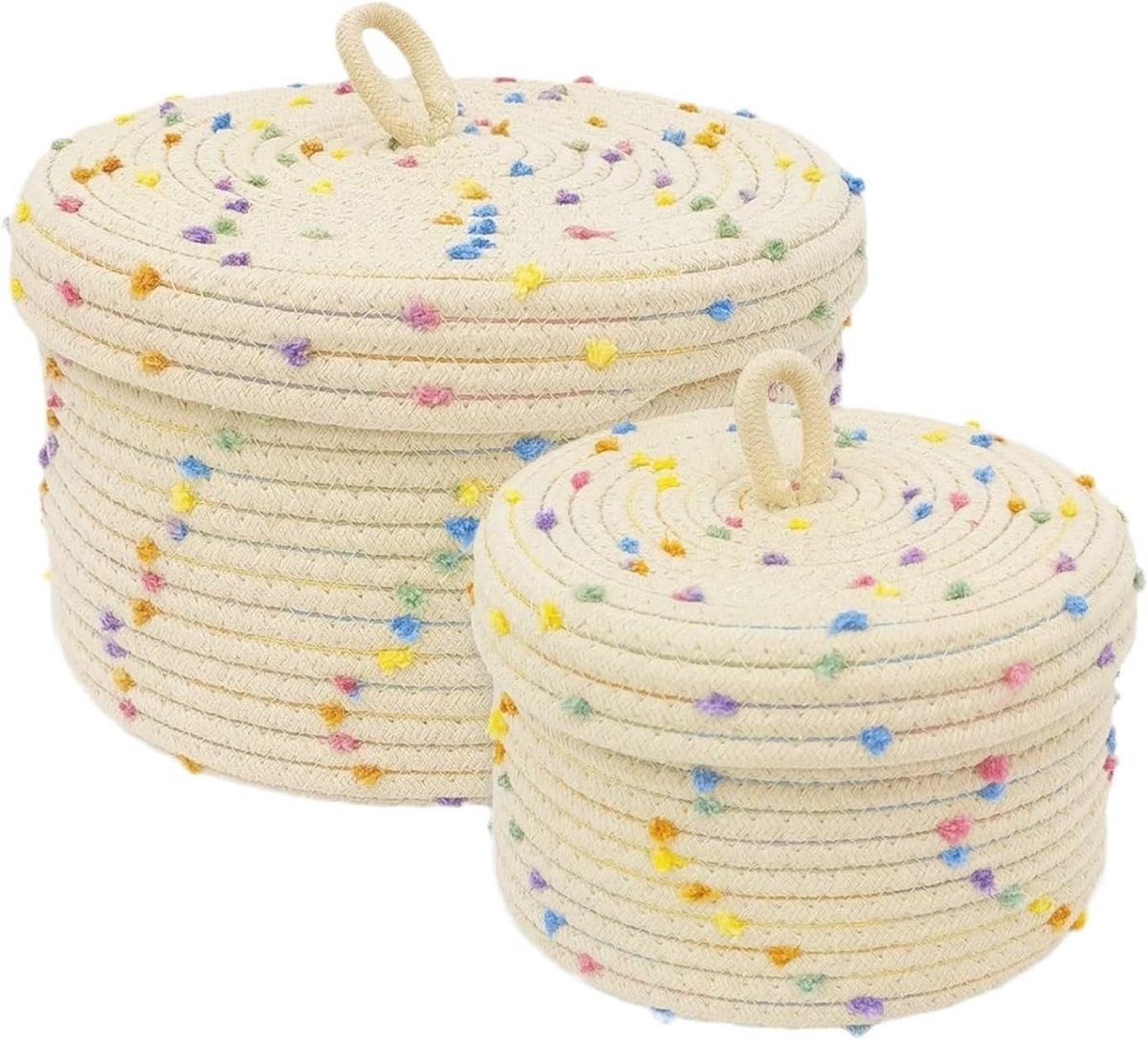 Trapmand - Veelkleurig - 25 x 16 cm - Katoenen Touw Opbergmand met Deksel - Voor Organiseren van Huis en Kantoor
