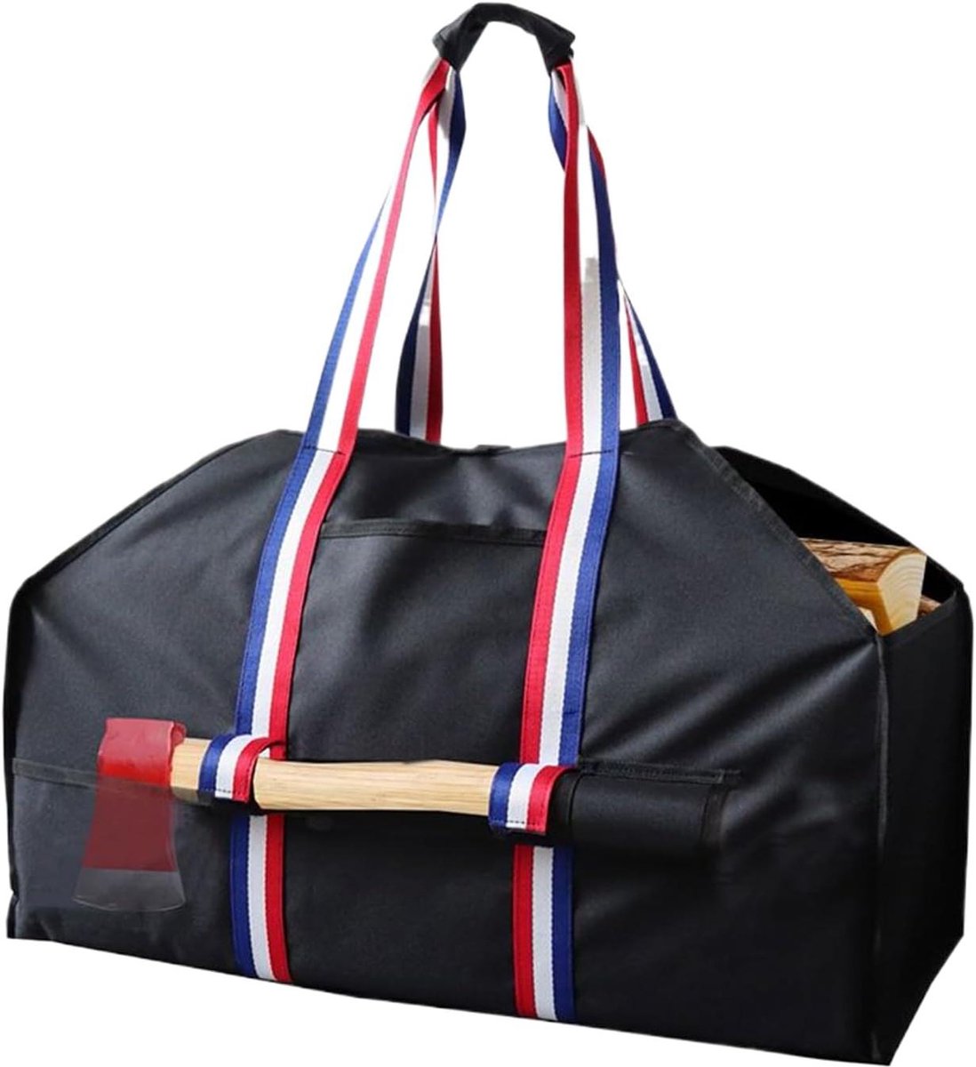 Houtdrager voor brandhout - Draagtas hout - Haardhout vervoeren - Waterdicht Oxford-materiaal - 60 x 30.5 x 25.4 cm - Zwart