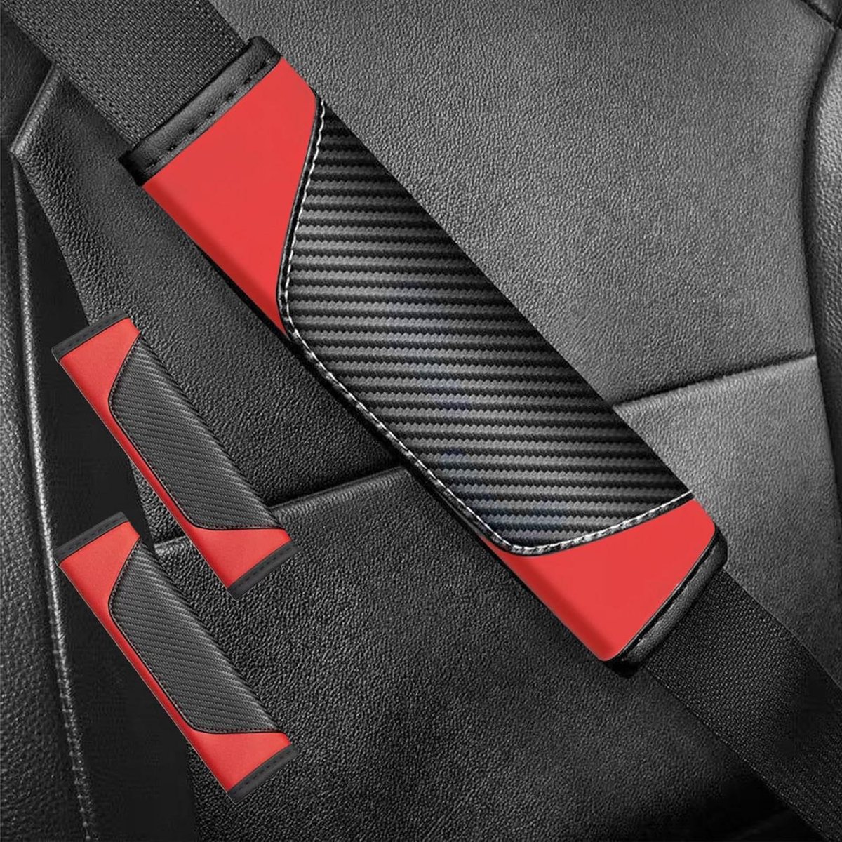 Veiligheidsgordelhoes Leer - Gordelbeschermer Nek - Comfortabel Rijden - Verlicht Druk - 23.5 x 6.5 cm - Rood