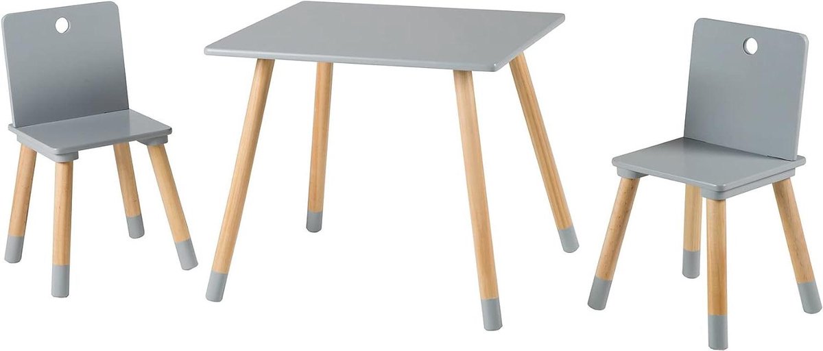 Kinderzitgroep - Kindertafel met stoelen - Spelen en knutselen - Getest op schadelijke stoffen - 3 stuks - Grijs