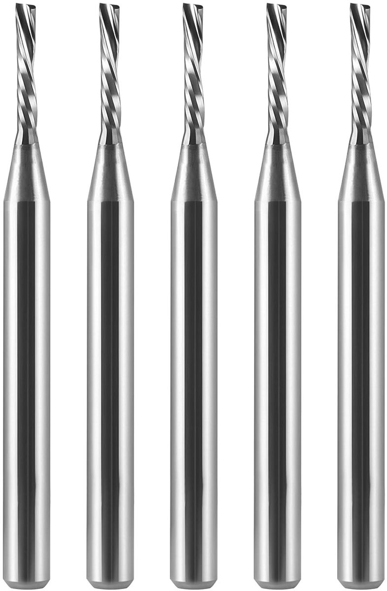3.17 mm Down Cut Frees voor Acryl, PVC, MDF en Hout, 0.3 cm Snijdiameter, 8 mm Snijlengte, Set van 5 Stuks