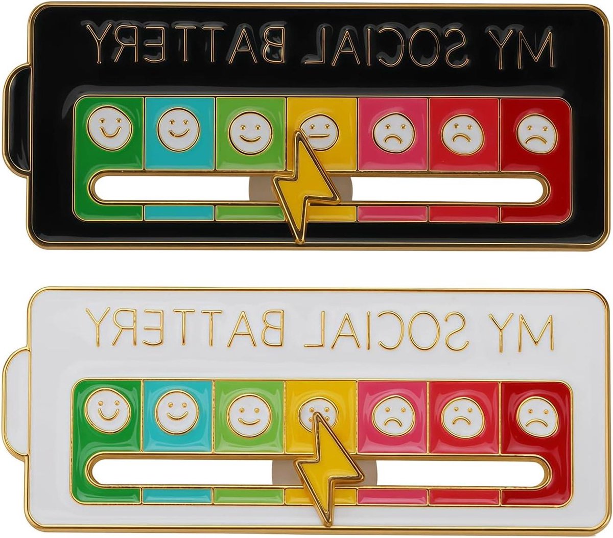 Sociale Batterij Pins - Mood Tracker - Zelfexpressie Tonen - Interactief Schuifontwerp - 7 x 5 cm - Wit en Zwart