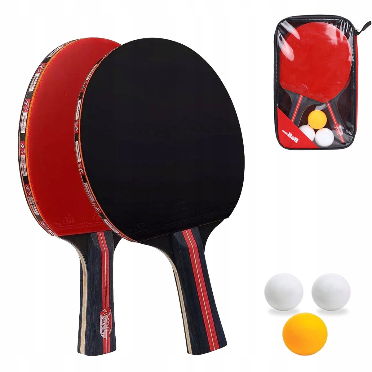 Pingpongset: 2x Tafeltennisrackets & 3x Ballen met Draagtas