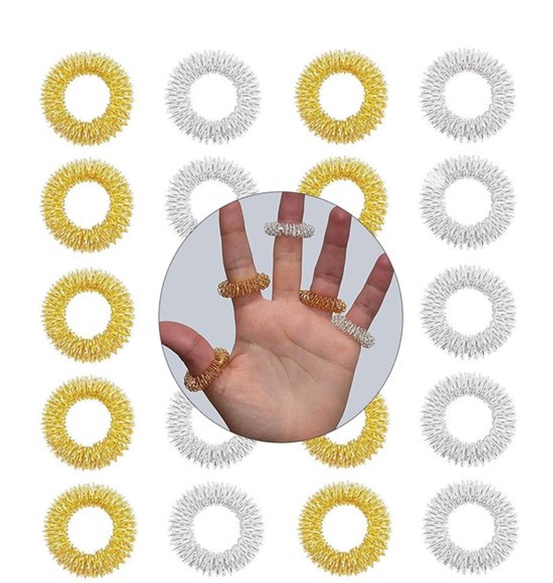 Vingermassageapparaat 20 Stuks - Acupressuurmassageapparaat - Stressreductiemiddel - Duurzaam Metaal - Versterkt Immuunsysteem - Verlicht Angst - Acupressuurringen