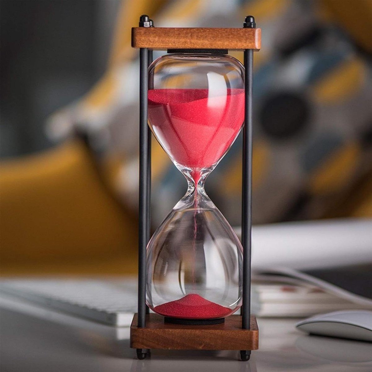 Grote Zandloper Timer - Zandklok Decoratie - Tijdmanagement Assistent - Houten Frame - 15-30 Minuten - Rood