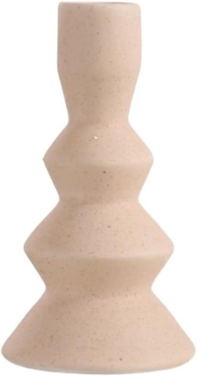 Kaarsenhouder Keramiek - Kandelaar Decoratie - Huis Verfraaien - Klassiek Elegant Ontwerp - 7.3x7.3x13cm - Beige