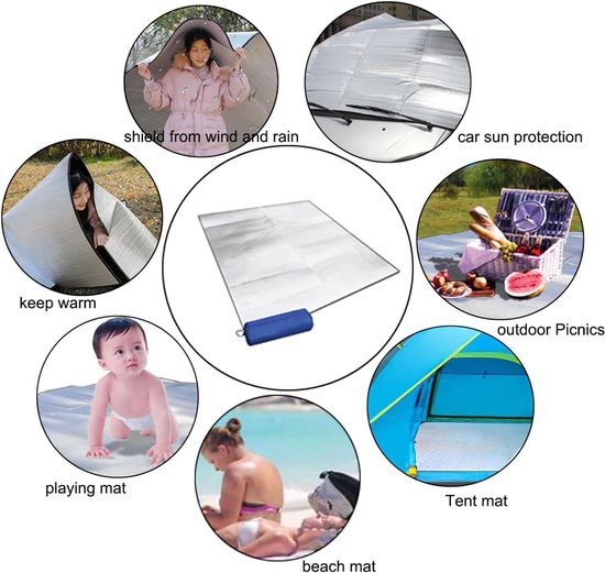 Campingmat Grondmat - Isolerende Slaapmat - Buiten Kamperen - Dubbelzijdig Aluminiumfolie - 200 x 150 cm - Zilver — afbeelding 5