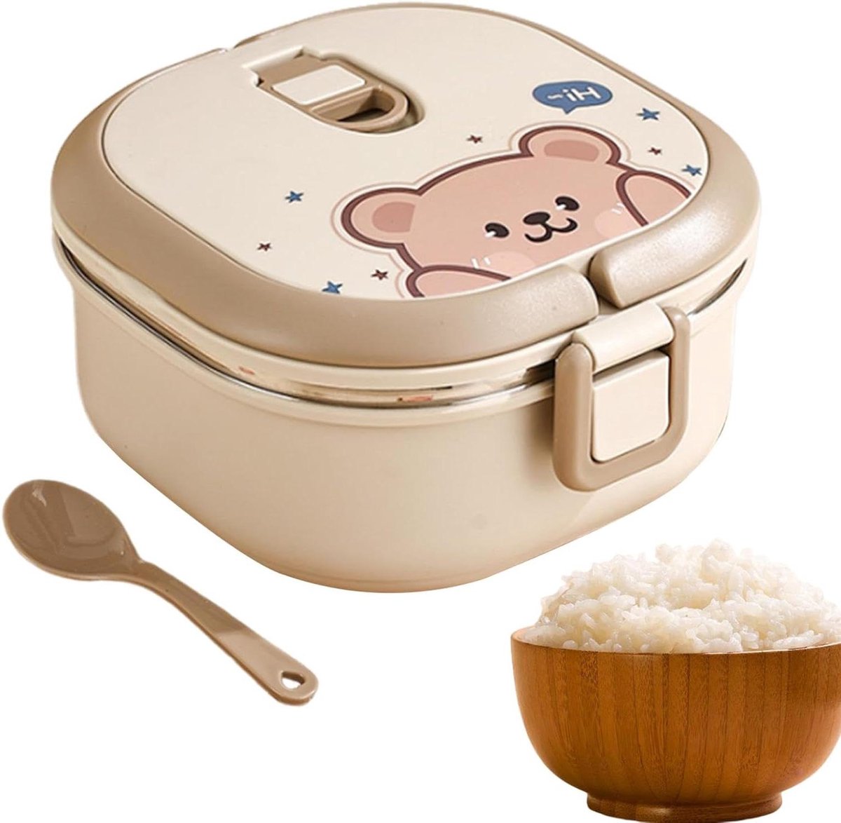 Thermische Lunchbox - Isolatie Lunchtrommel - Warme Lunch Meenemen - Dubbelwandige Isolatie - 15.5 x 15.5 x 8.5 cm - Kaki