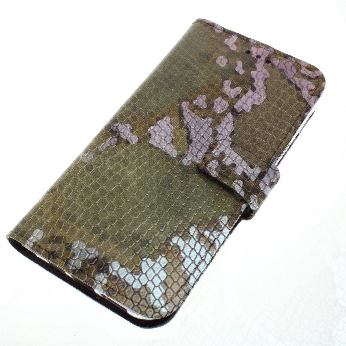 Handgemaakt Multicolor slangenprint geitenleer echt leren Samsung Galaxy S24 bookcase hoesje met vier pasjes vak en een briefgeldvak nr-10
