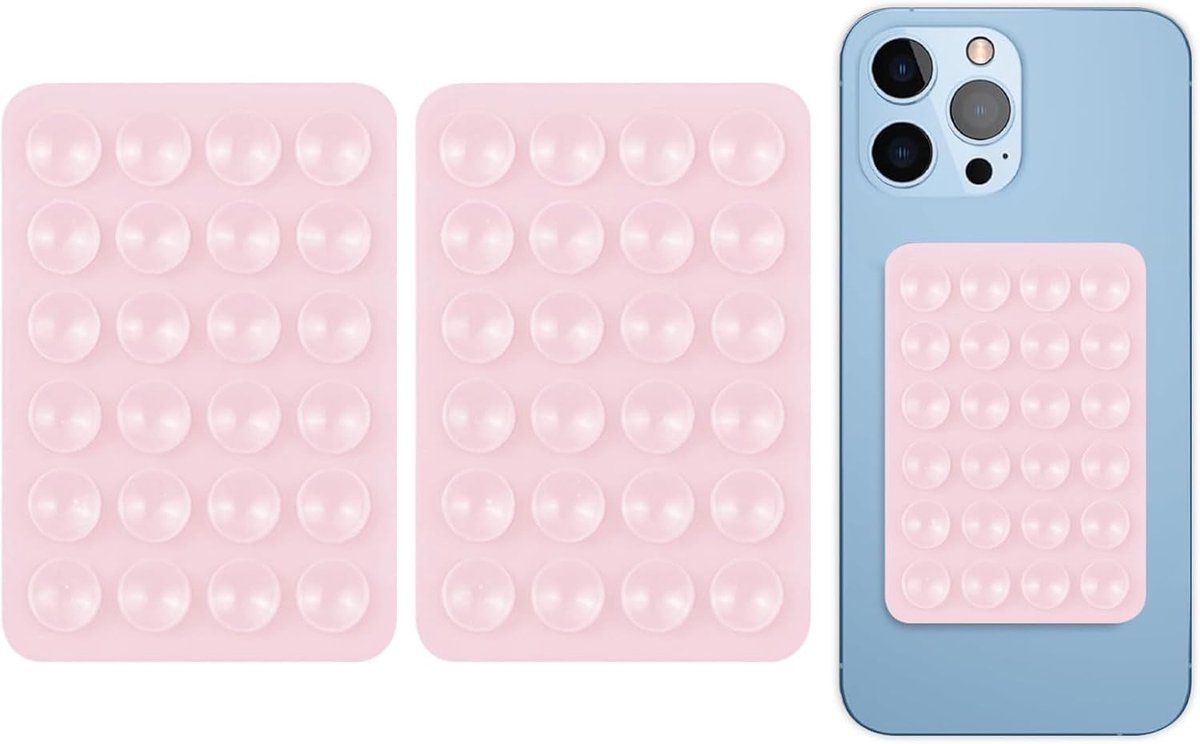 Extra Sterke Silicone Telefoonhouder voor Auto - 2 Stuks met Vierkante Zuignap voor Smartphones en Powerbanks (Roze)