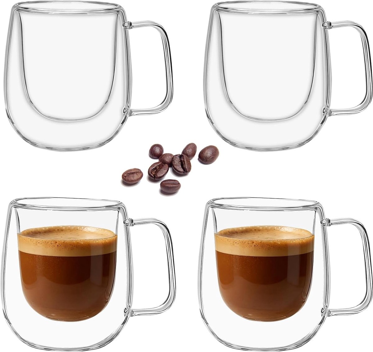 Set van 4 Dubbelwandige Koffieglaasjes 350 ml - Warmtebestendige Mokken voor Cappuccino, Latte en IJscreme
