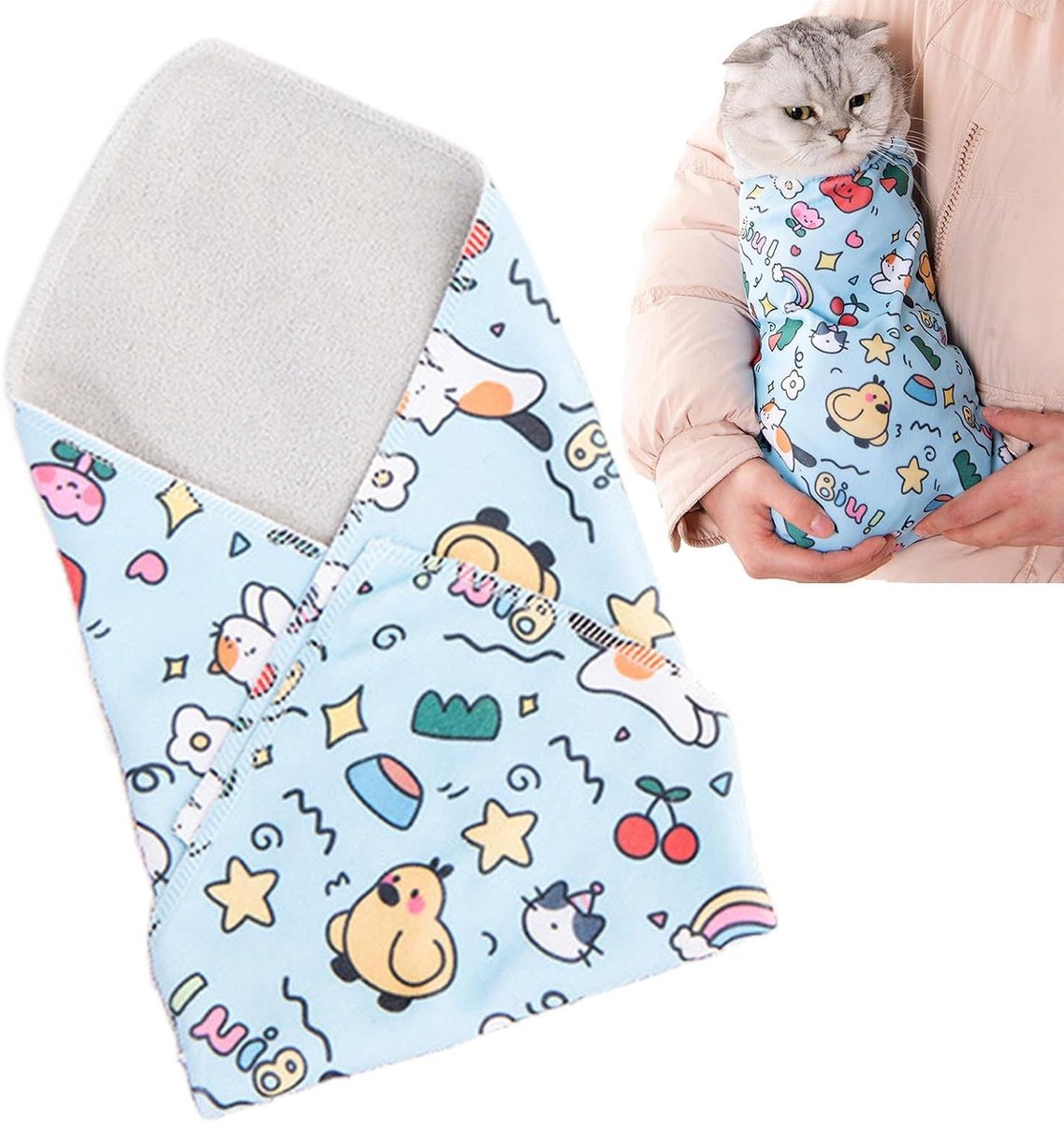 Katten Verzorgingswikkel - Anti-Ontsnapping Benodigdheden - Nagelverzorging Thuis - Zelfklevende Stof - 17.5 x 17.5 cm - Blauw