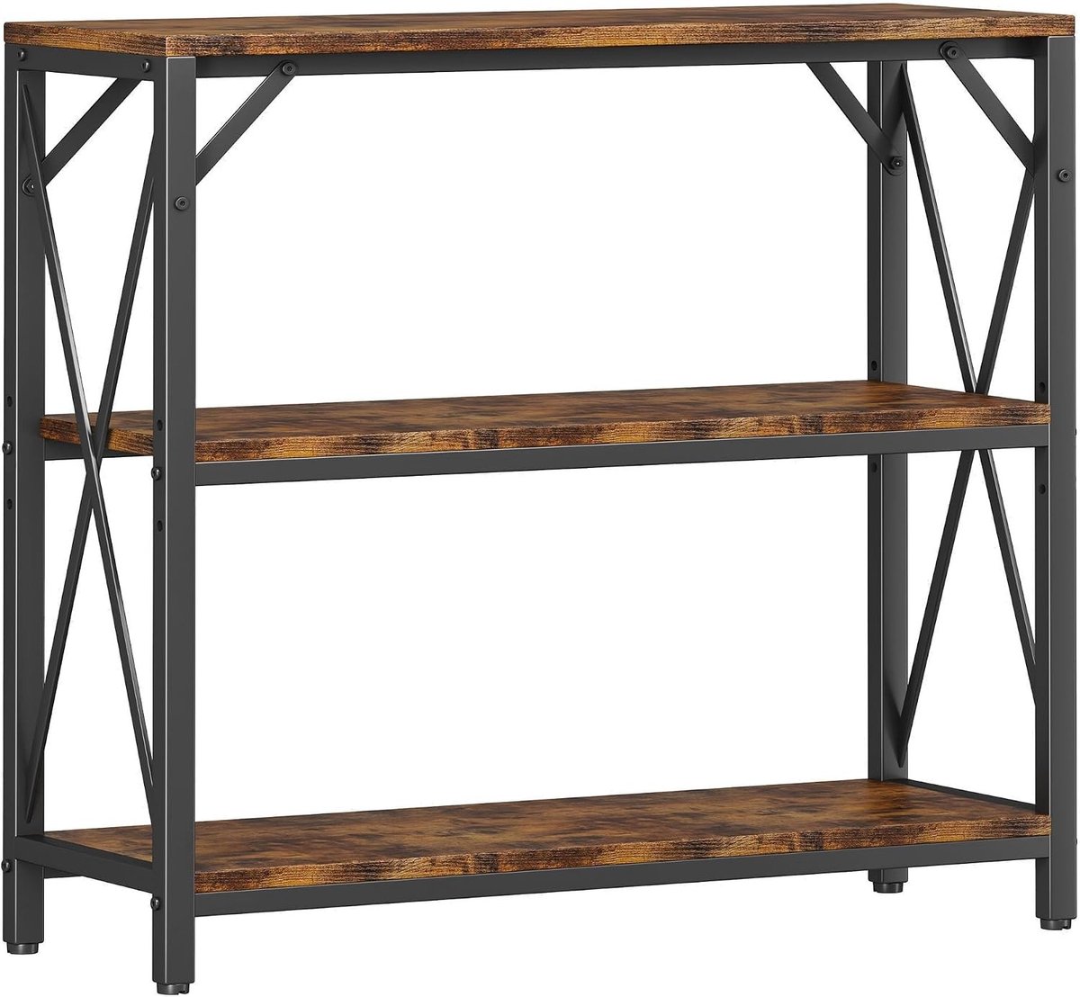 Compacte consoletafel - Rustiek bruin - 80 cm breed - Hout met metalen frame - Voor entree en woonkamer