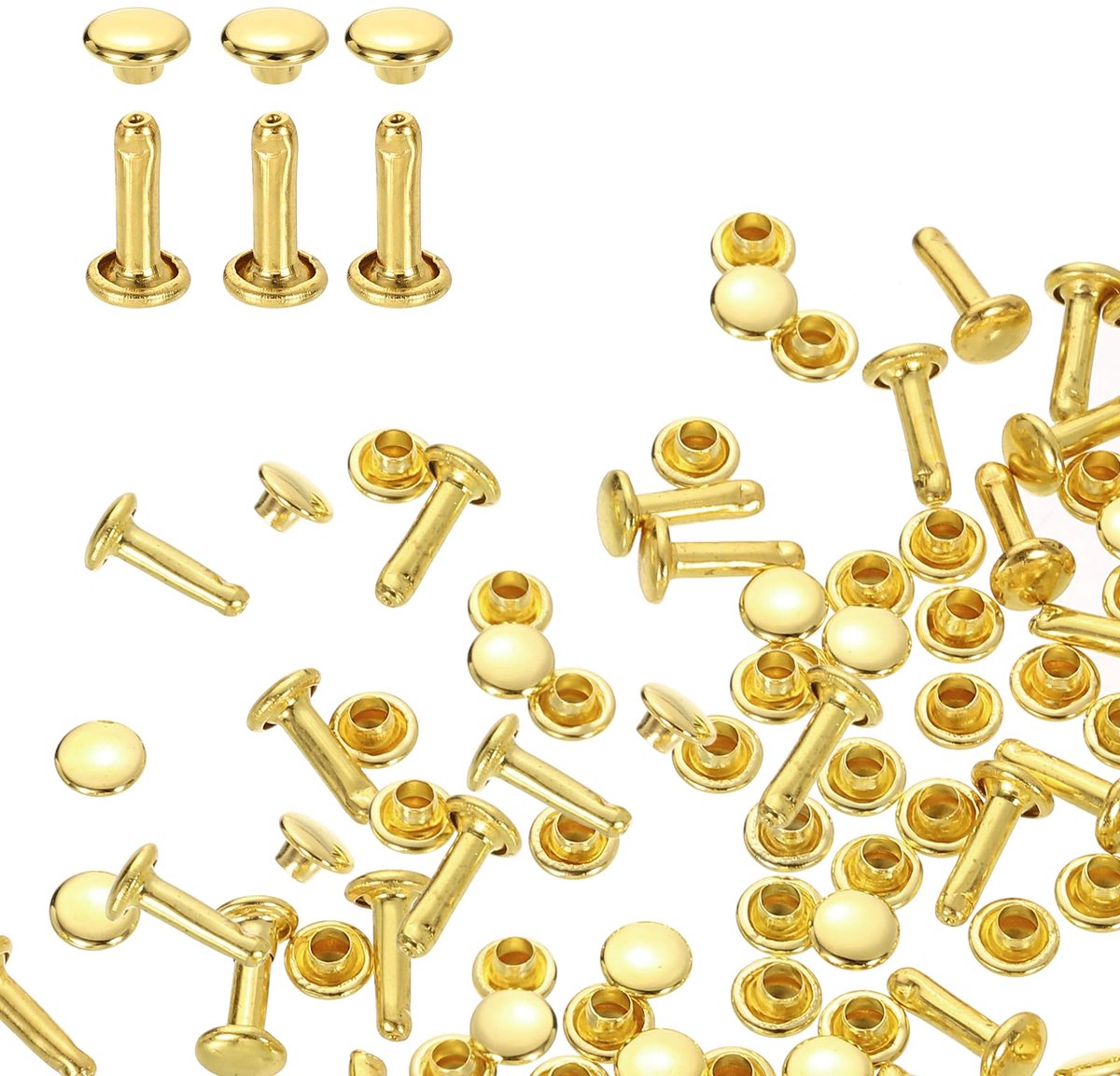 Lederen Nieten Set 6 x 10mm - 100 Stuks (Goud)