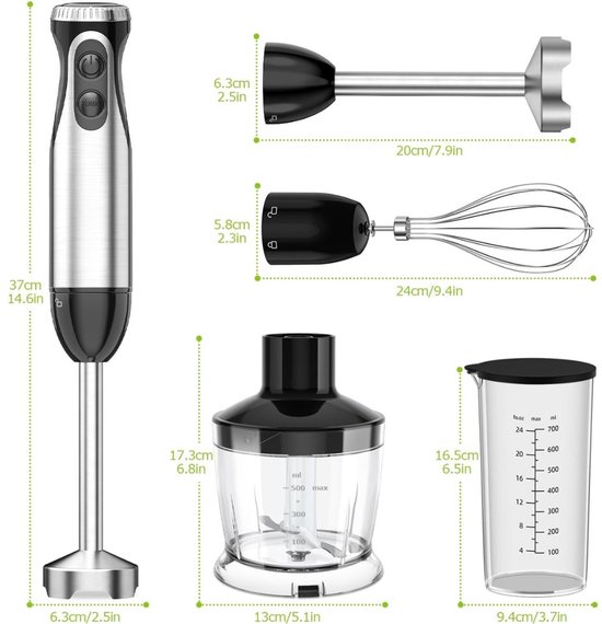 NIVA® Staafmixer Set - Elektrische 4-in-1 Staafmixer - Elektrische Staafmixer - Zwart - 9cm x 9cm x 37cm van Niva — afbeelding 2